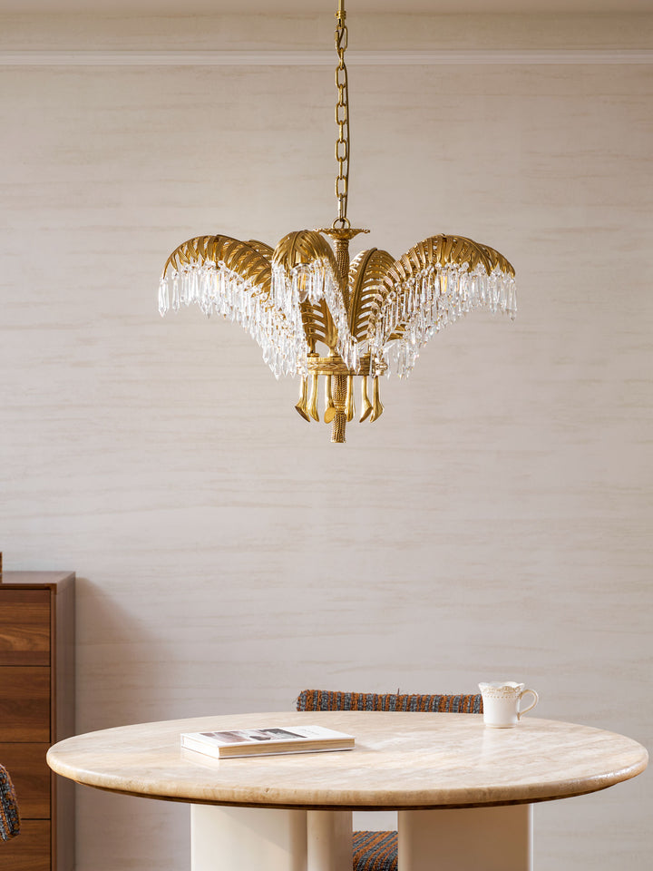 Brass Palm Leaf Crystal Chandelier - Vakkerlight