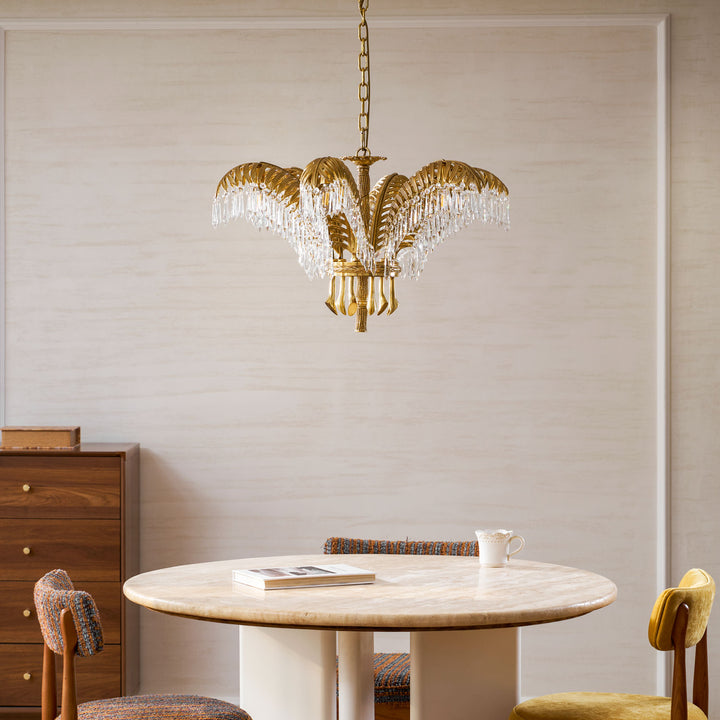 Brass Palm Leaf Crystal Chandelier - Vakkerlight