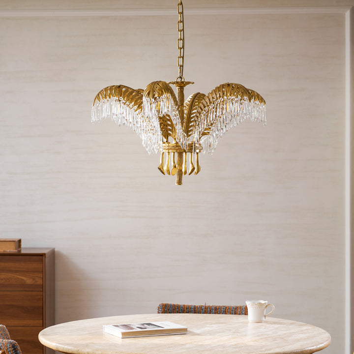 Brass Palm Leaf Crystal Chandelier - Vakkerlight