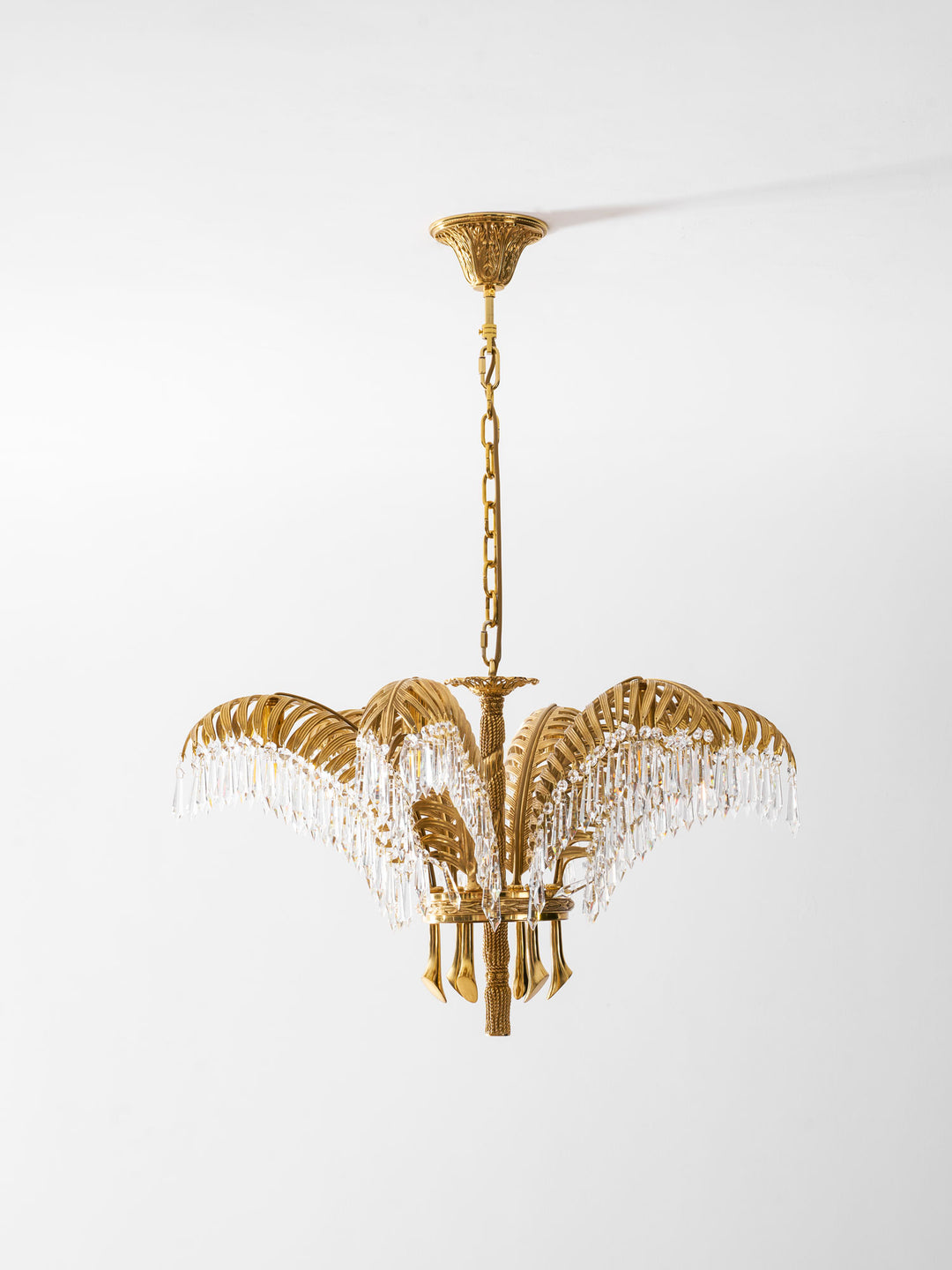 Brass Palm Leaf Crystal Chandelier - Vakkerlight