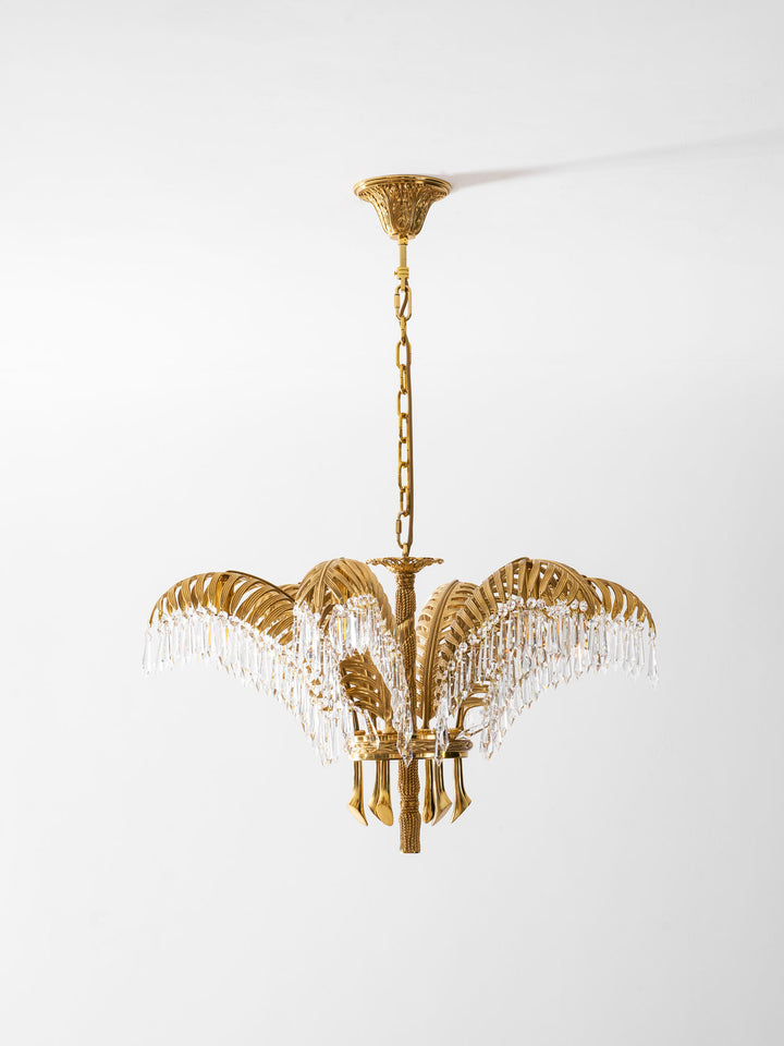 Brass Palm Leaf Crystal Chandelier - Vakkerlight