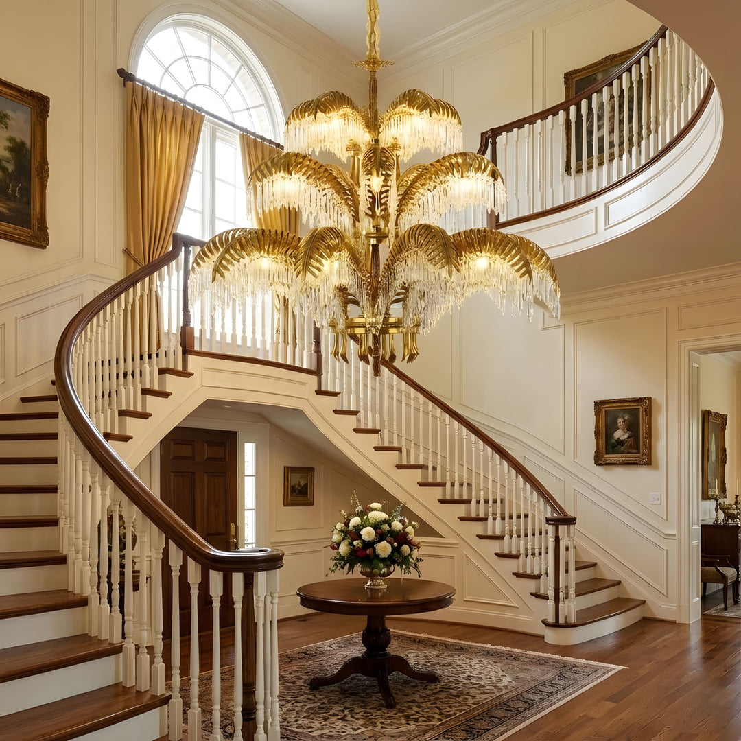 Brass Palm Leaf Crystal Chandelier - Vakkerlight