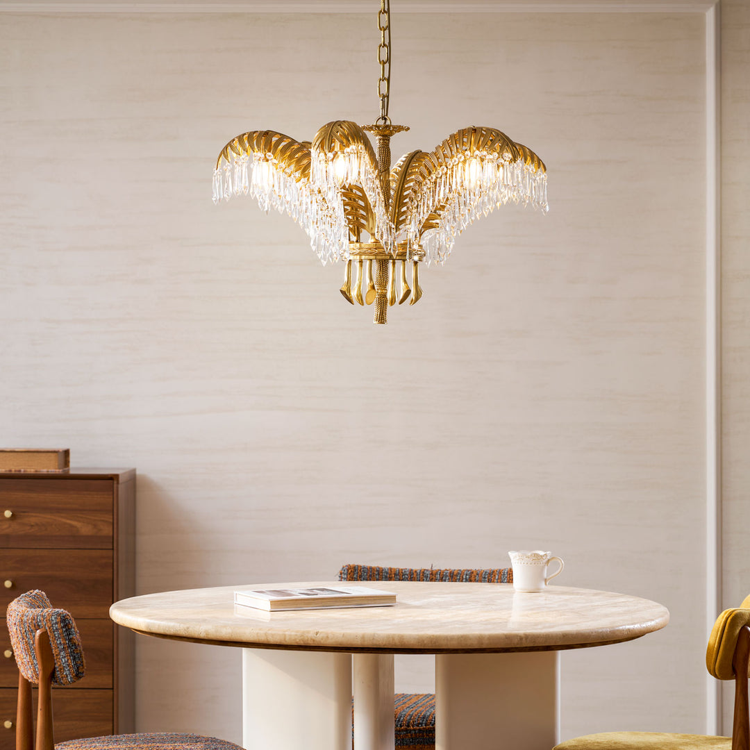 Brass Palm Leaf Crystal Chandelier - Vakkerlight