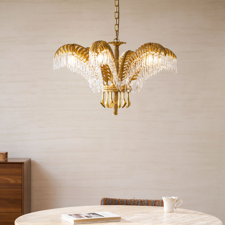 Brass Palm Leaf Crystal Chandelier - Vakkerlight