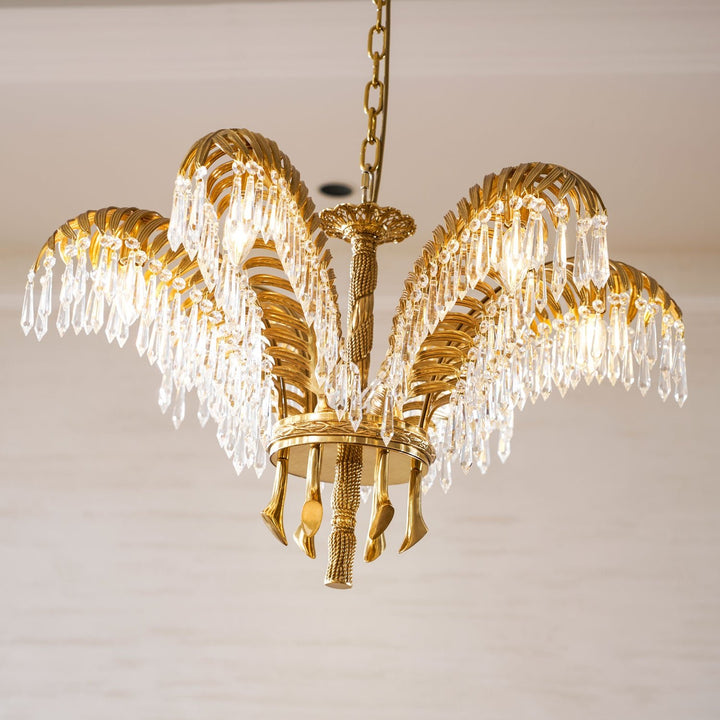 Brass Palm Leaf Crystal Chandelier - Vakkerlight