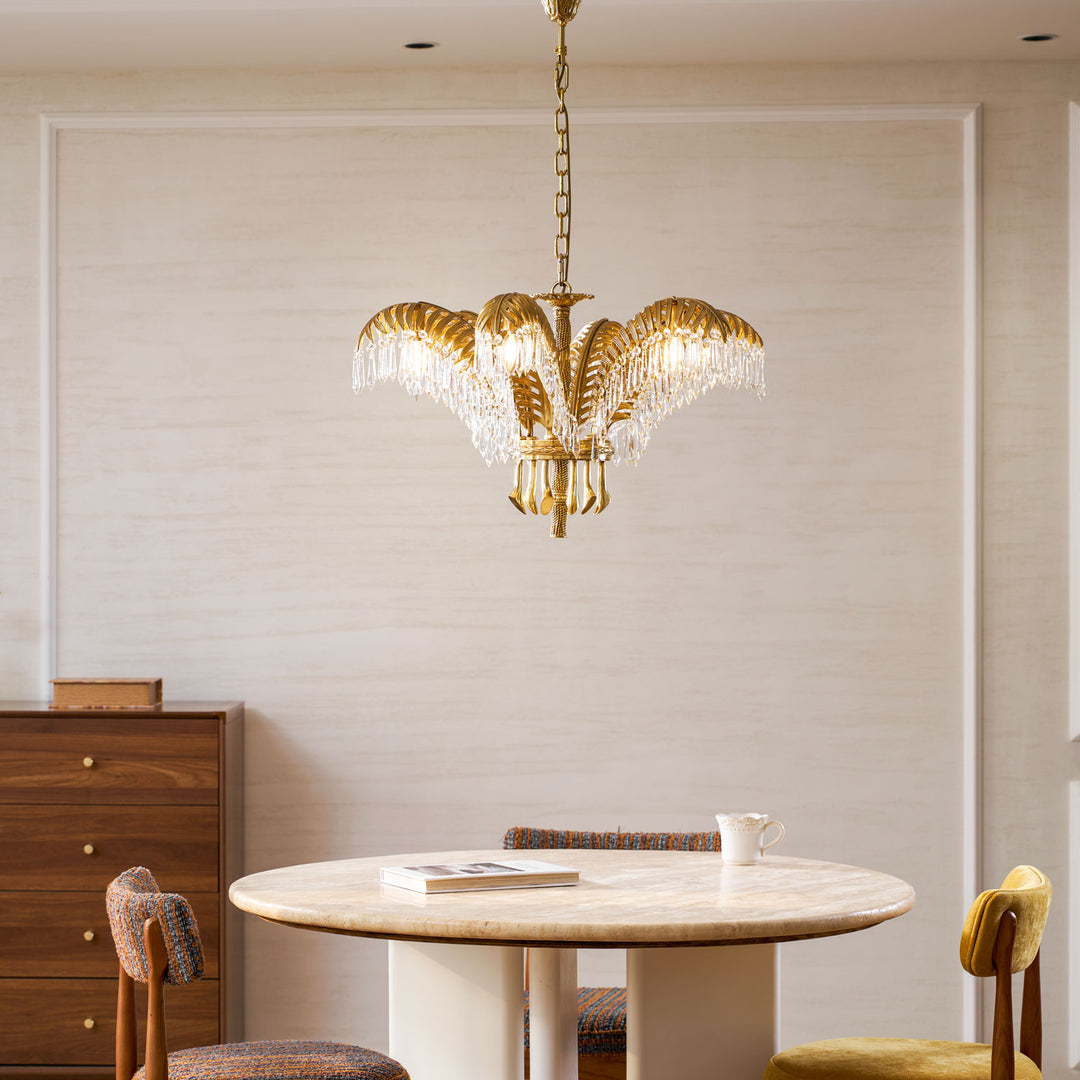 Brass Palm Leaf Crystal Chandelier - Vakkerlight