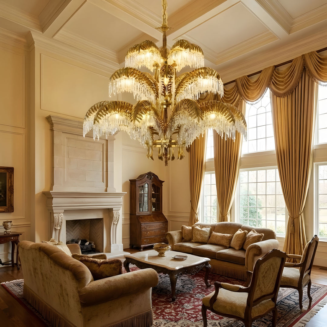 Brass Palm Leaf Crystal Chandelier - Vakkerlight