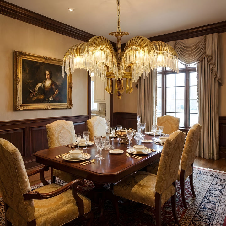 Brass Palm Leaf Crystal Chandelier - Vakkerlight