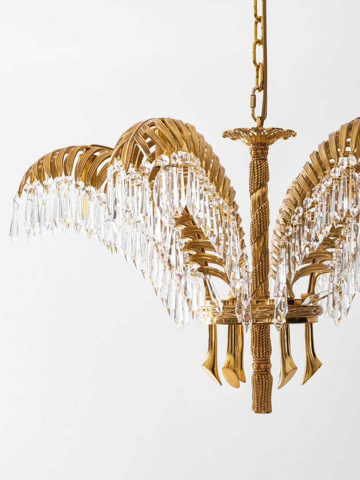 Brass Palm Leaf Crystal Chandelier - Vakkerlight