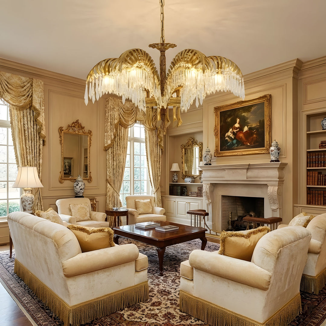 Brass Palm Leaf Crystal Chandelier - Vakkerlight