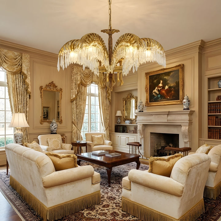 Brass Palm Leaf Crystal Chandelier - Vakkerlight