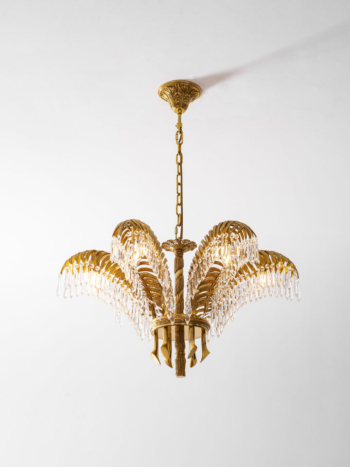 Brass Palm Leaf Crystal Chandelier - Vakkerlight