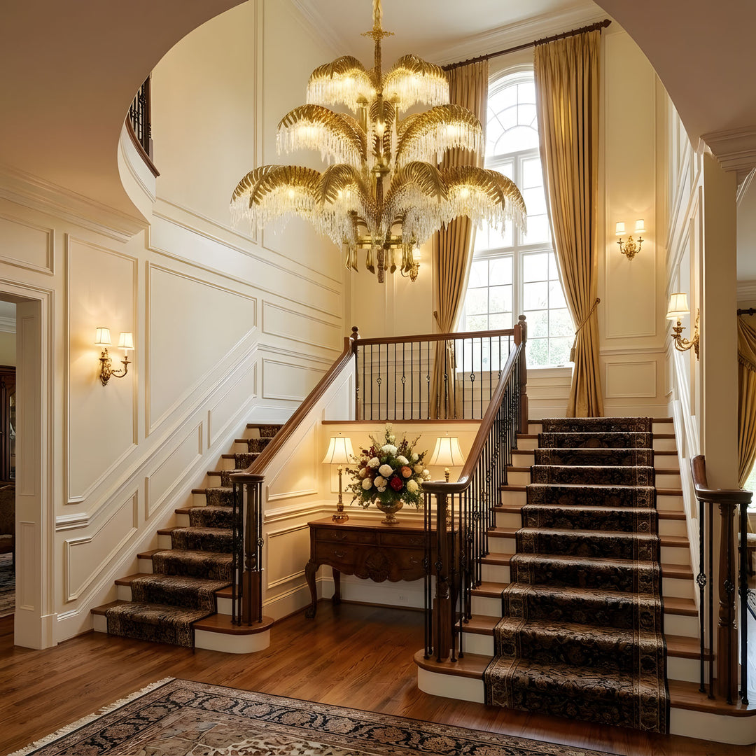 Brass Palm Leaf Crystal Chandelier - Vakkerlight