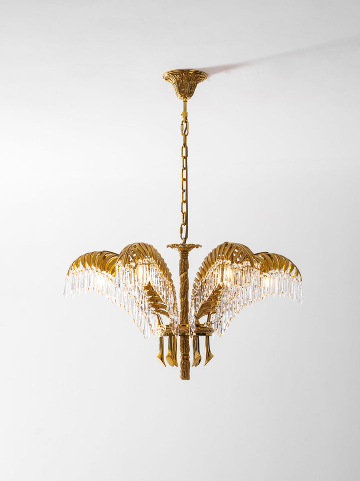 Brass Palm Leaf Crystal Chandelier - Vakkerlight