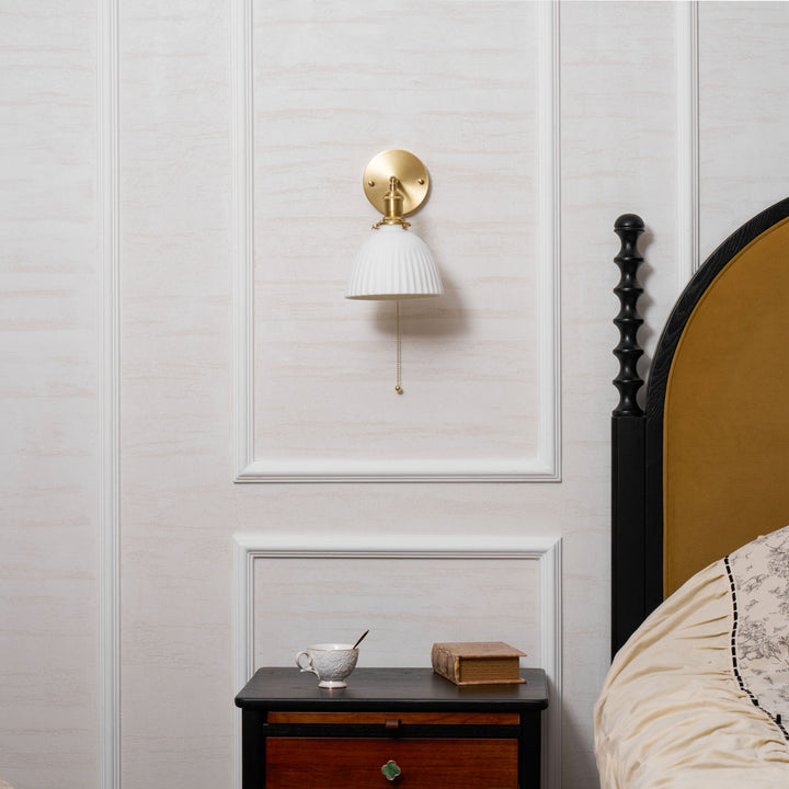 Brass Pleated Ceramic Wall Lamp - Vakkerlight