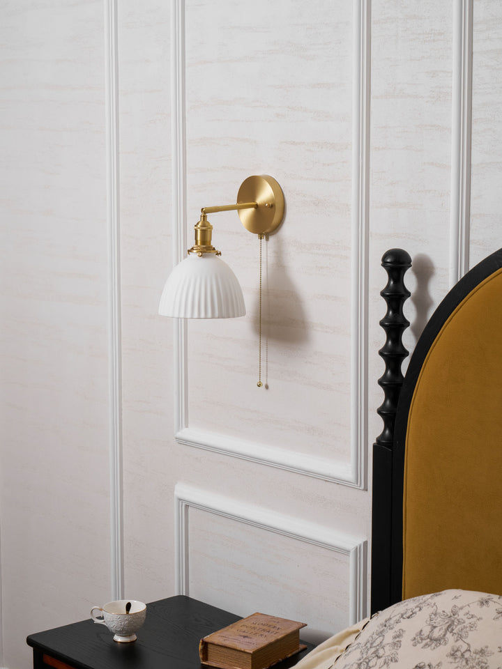 Brass Pleated Ceramic Wall Lamp - Vakkerlight