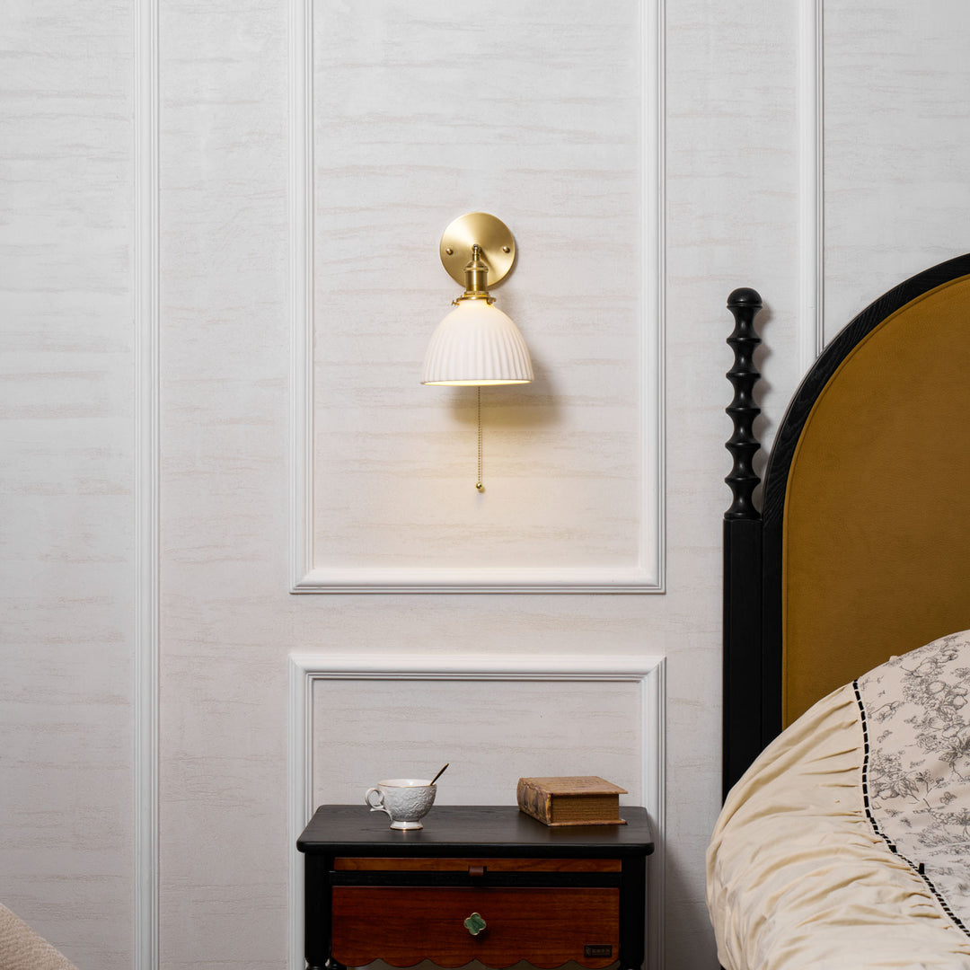 Brass Pleated Ceramic Wall Lamp - Vakkerlight