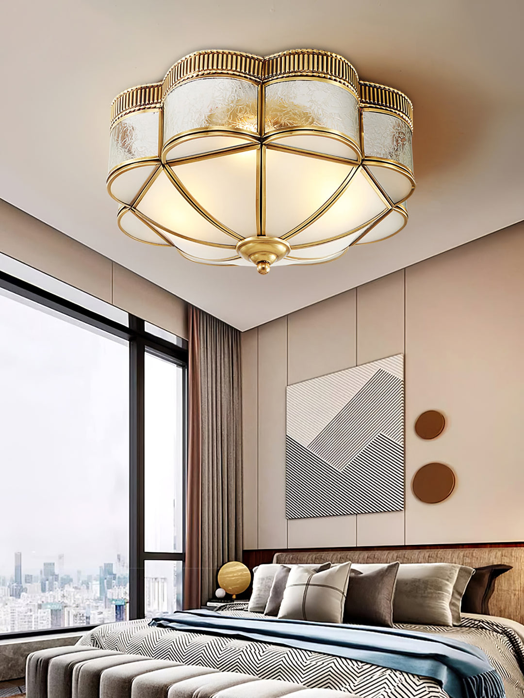 Brass Domed Flush Ceiling Lamp