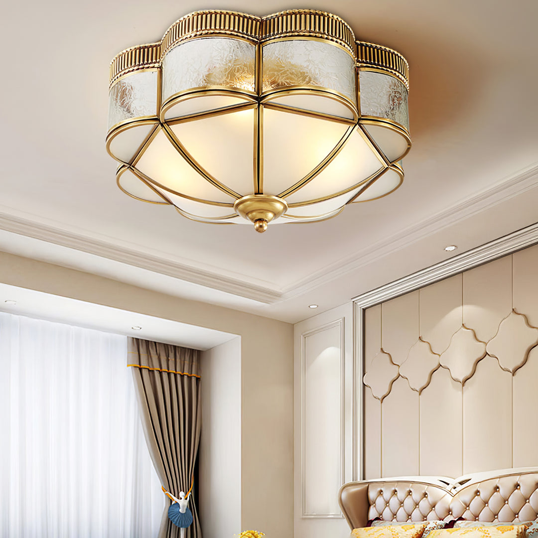 Brass Domed Flush Ceiling Lamp