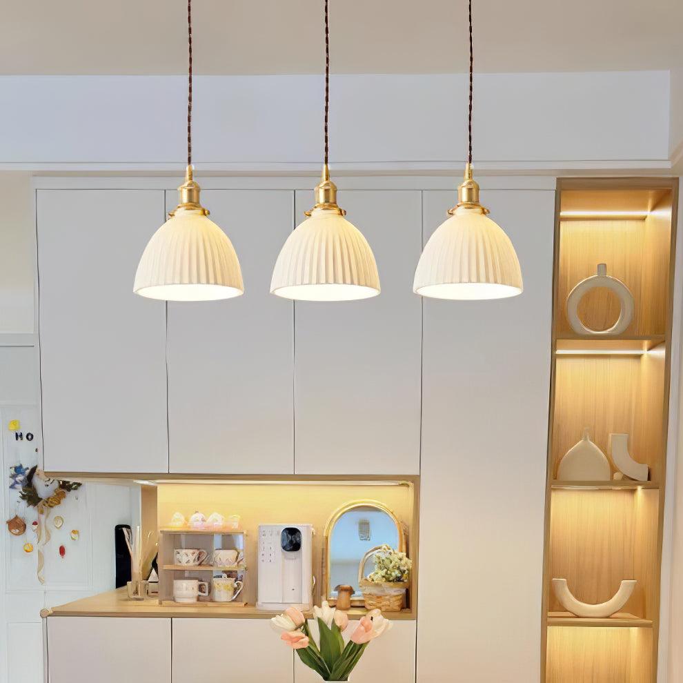 Brass Pleated Ceramic Pendant Lamp - Vakkerlight