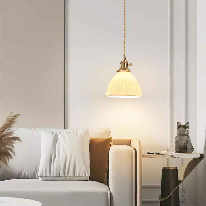 Brass Pleated Ceramic Pendant Lamp - Vakkerlight