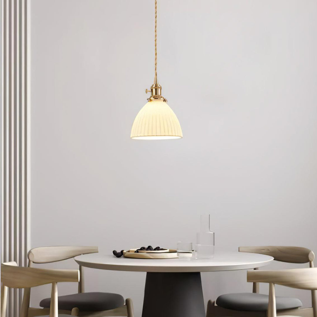 Brass Pleated Ceramic Pendant Lamp - Vakkerlight