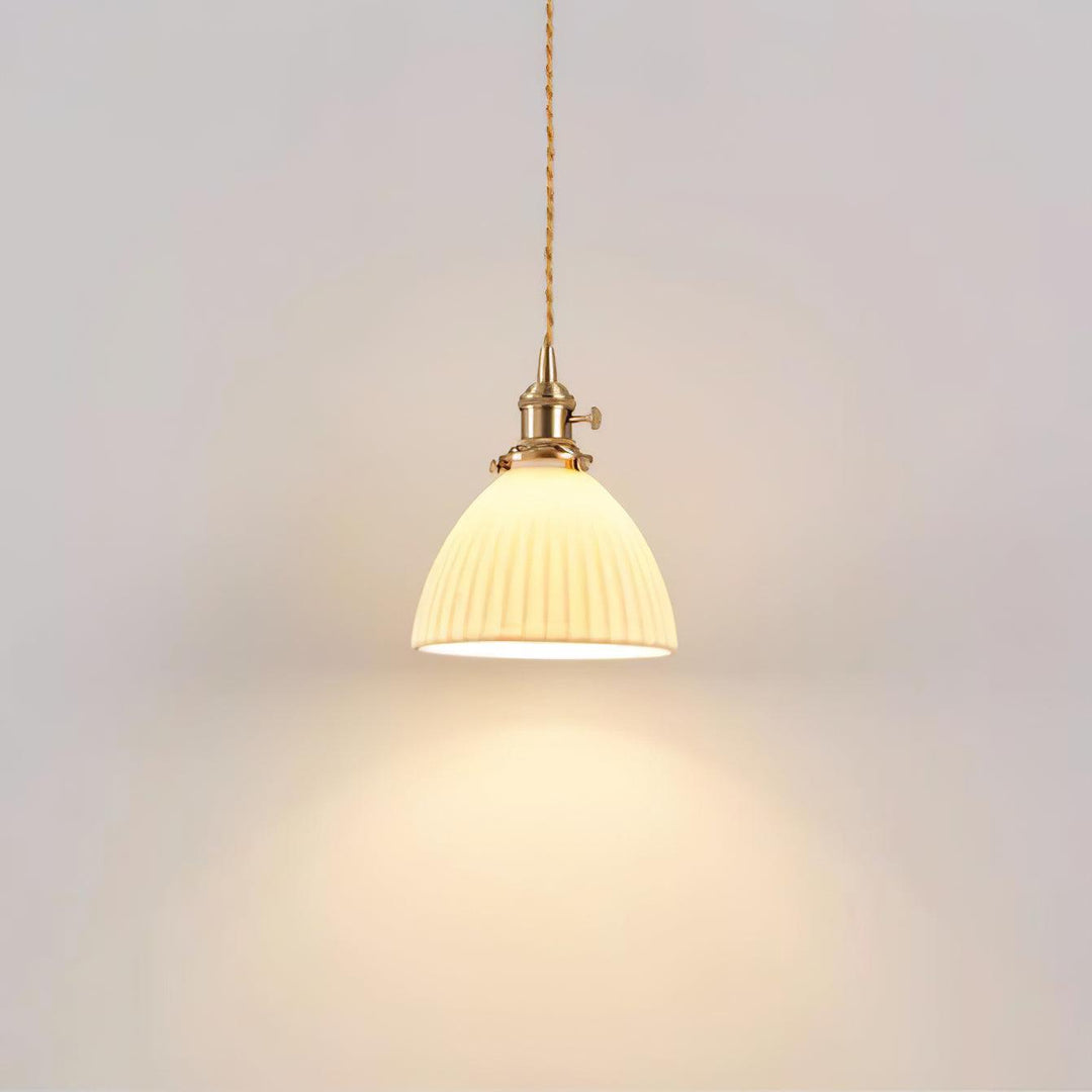 Brass Pleated Ceramic Pendant Lamp - Vakkerlight