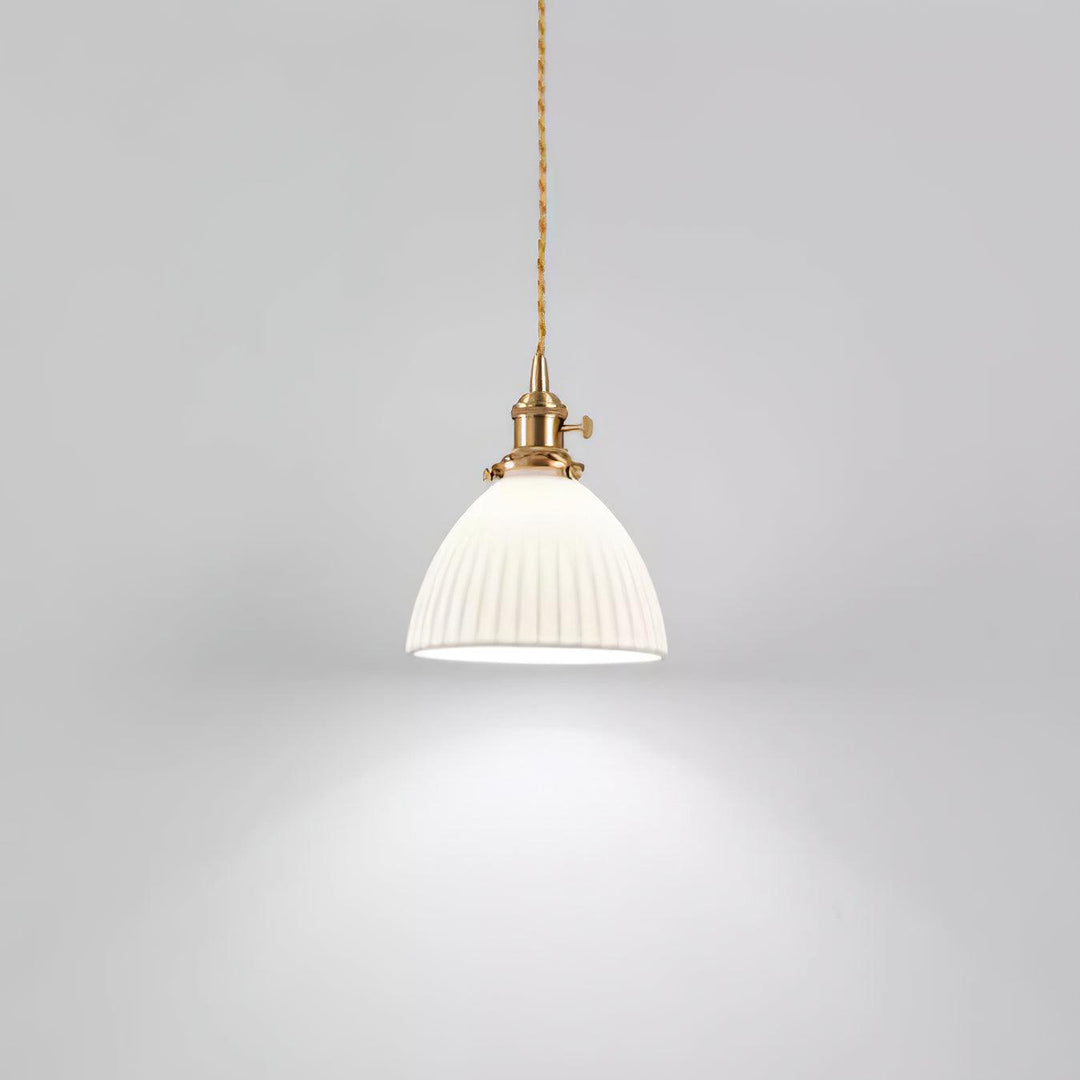 Brass Pleated Ceramic Pendant Lamp - Vakkerlight