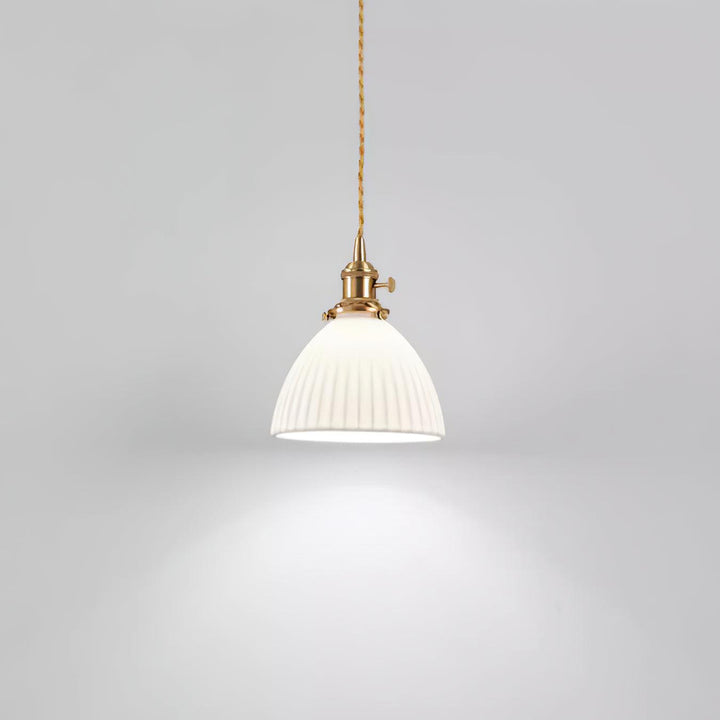 Brass Pleated Ceramic Pendant Lamp - Vakkerlight