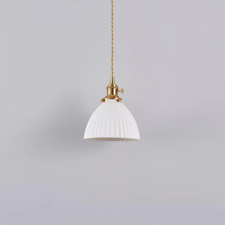 Brass Pleated Ceramic Pendant Lamp - Vakkerlight