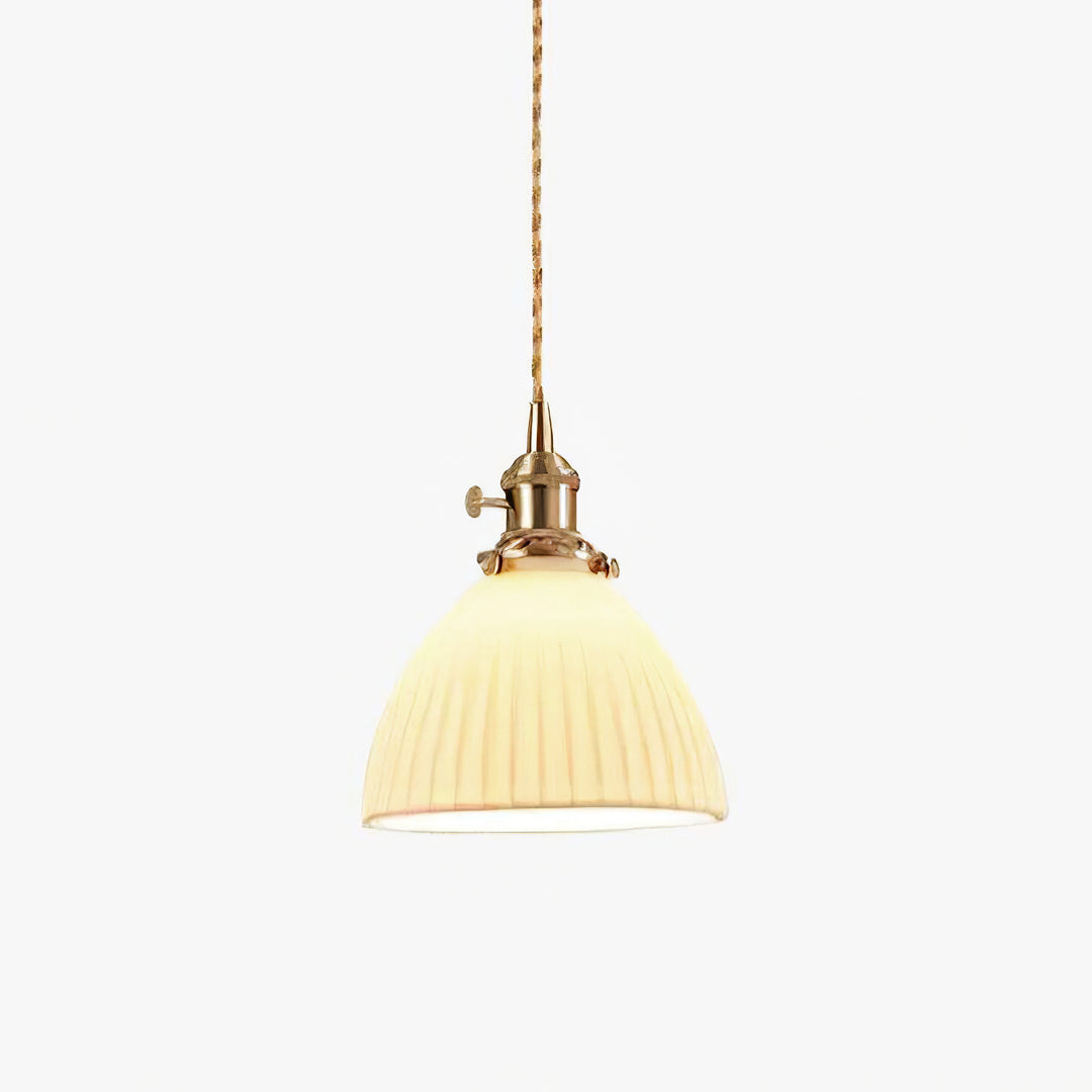 Brass Pleated Ceramic Pendant Lamp - Vakkerlight