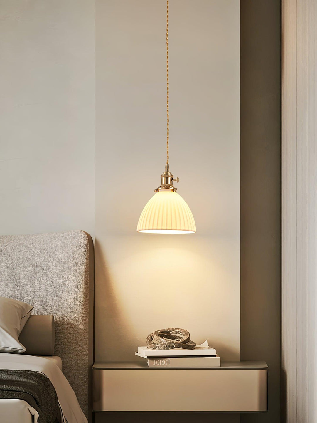 Brass Pleated Ceramic Pendant Lamp - Vakkerlight