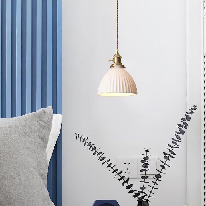 Brass Pleated Ceramic Pendant Lamp - Vakkerlight