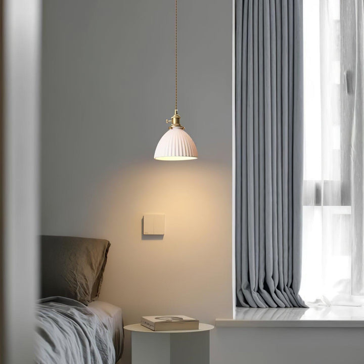 Brass Pleated Ceramic Pendant Lamp - Vakkerlight