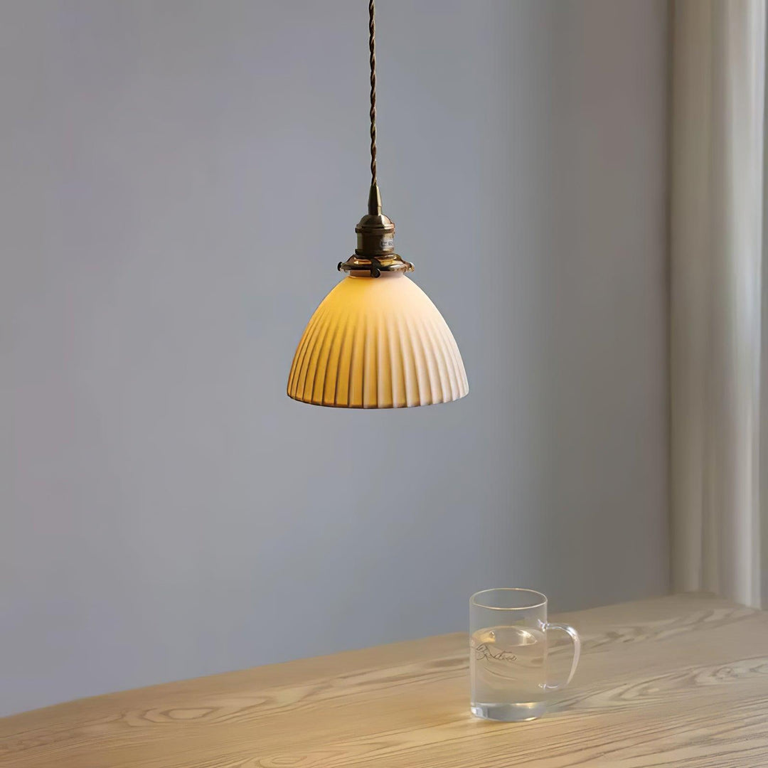 Brass Pleated Ceramic Pendant Lamp - Vakkerlight