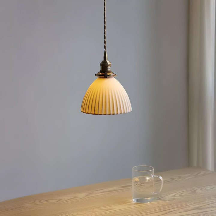 Brass Pleated Ceramic Pendant Lamp - Vakkerlight