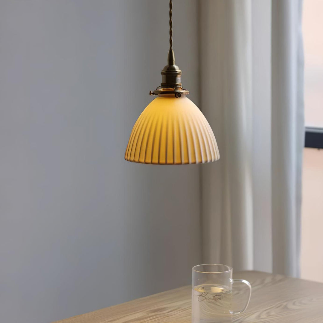 Brass Pleated Ceramic Pendant Lamp - Vakkerlight