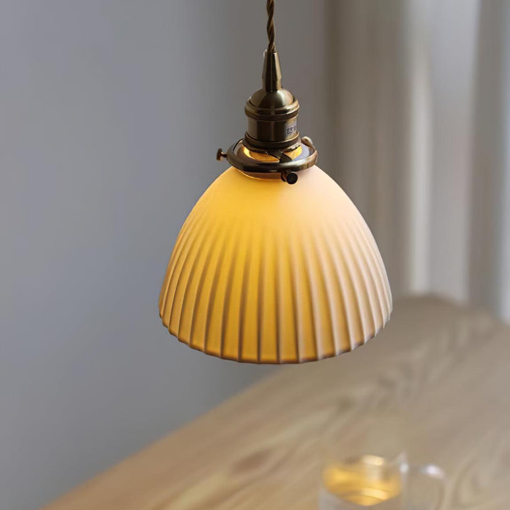 Brass Pleated Ceramic Pendant Lamp - Vakkerlight