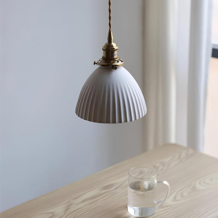 Brass Pleated Ceramic Pendant Lamp - Vakkerlight