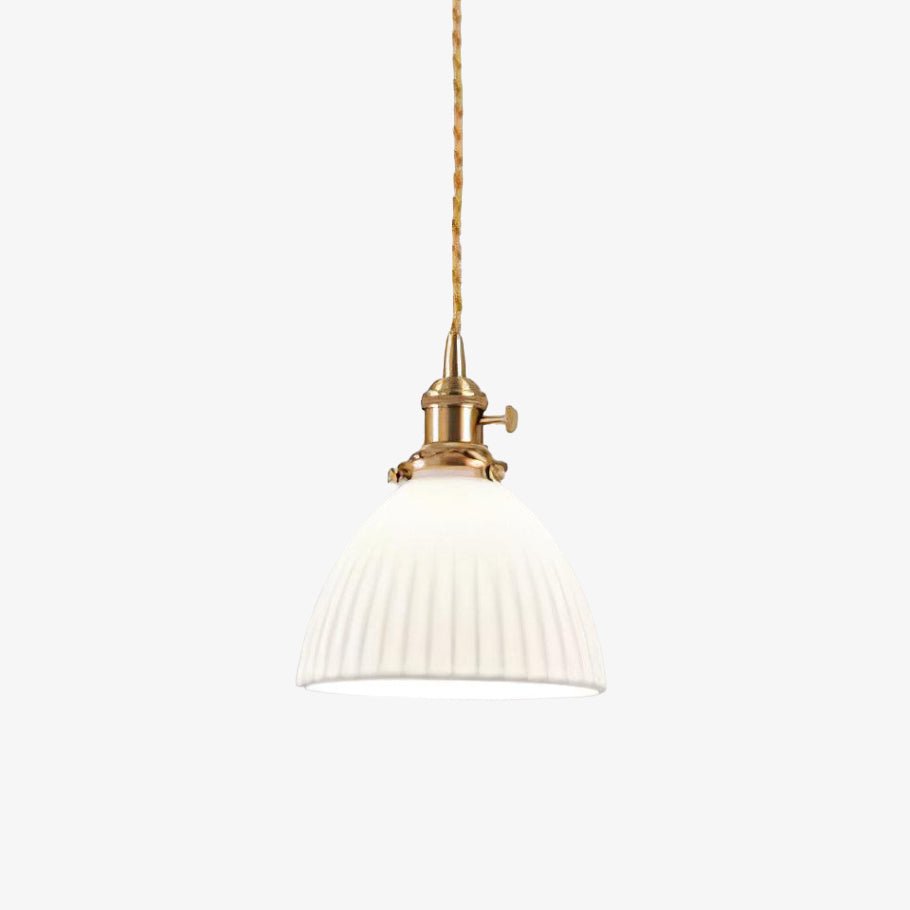 Brass Pleated Ceramic Pendant Lamp - Vakkerlight