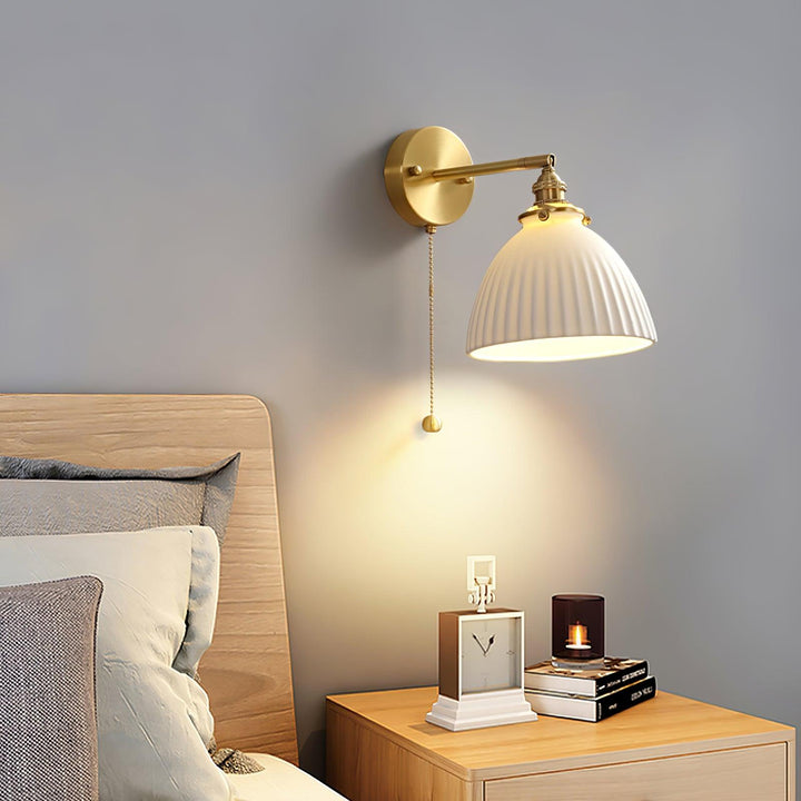 Brass Pleated Ceramic Wall Lamp - Vakkerlight