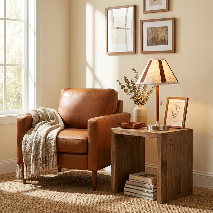 Briar Leather Trim Fabric Table Lamp