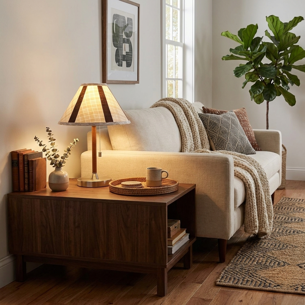 Briar Leather Trim Fabric Table Lamp