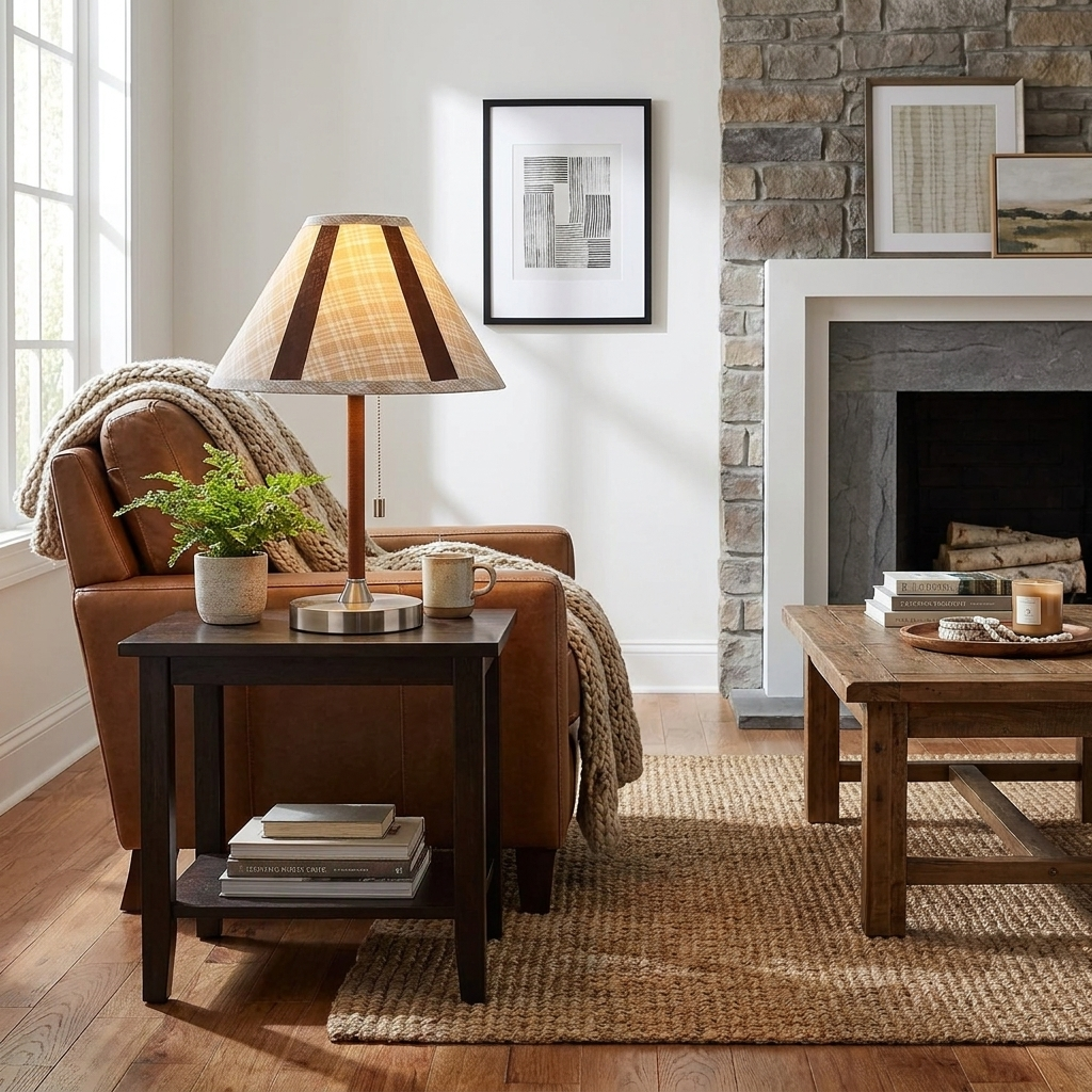 Briar Leather Trim Fabric Table Lamp