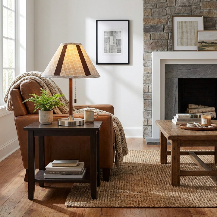 Briar Leather Trim Fabric Table Lamp