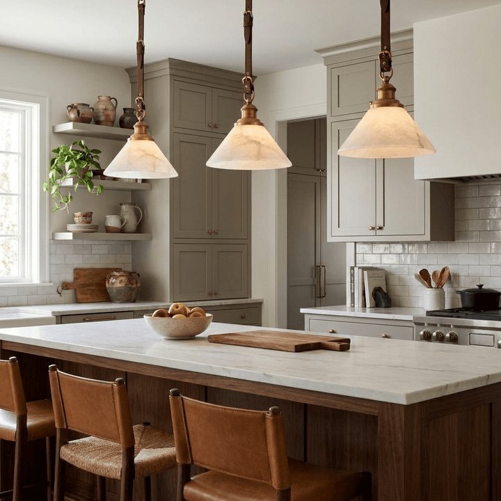 Camden Leather Strap Alabaster Pendant Lamp - Vakkerlight