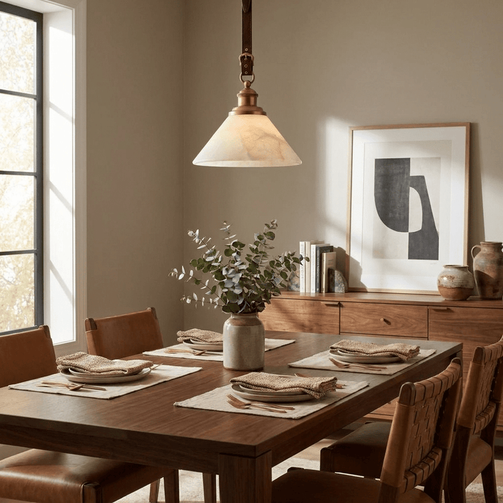Camden Leather Strap Alabaster Pendant Lamp - Vakkerlight