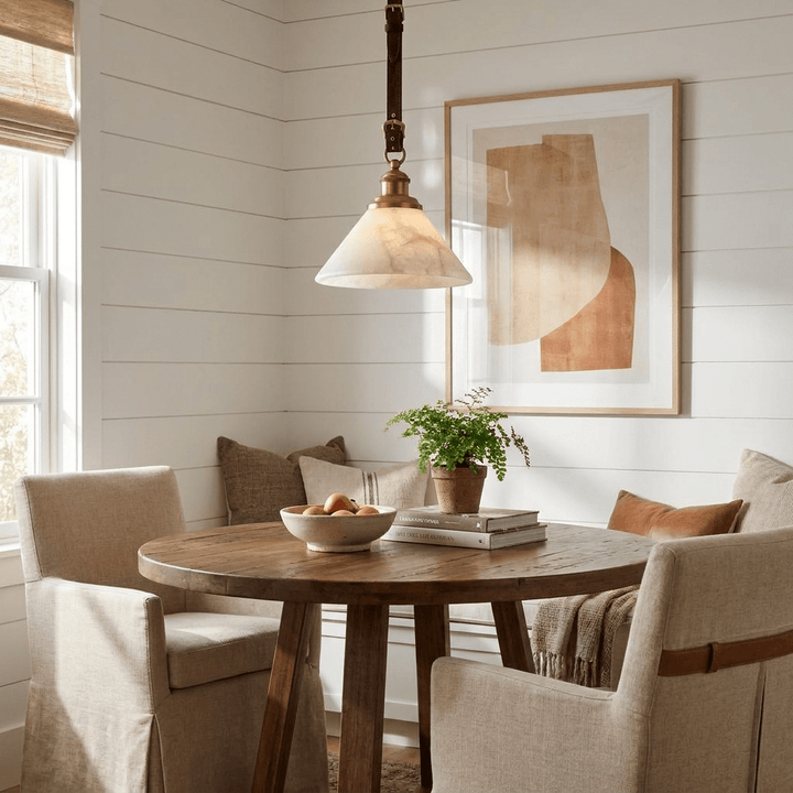Camden Leather Strap Alabaster Pendant Lamp - Vakkerlight