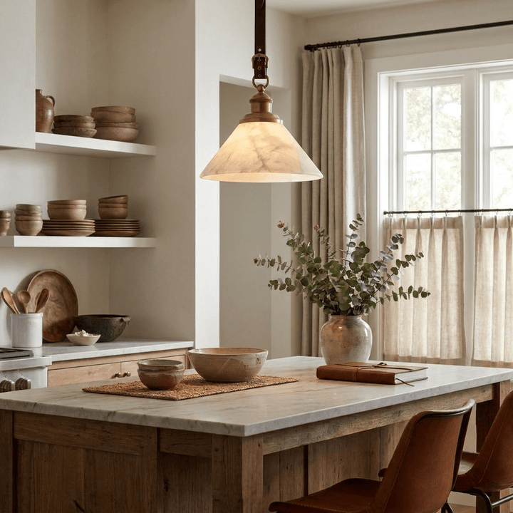 Camden Leather Strap Alabaster Pendant Lamp - Vakkerlight