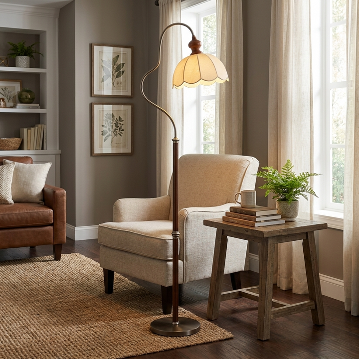 Camille Scalloped Fabric Floor Lamp